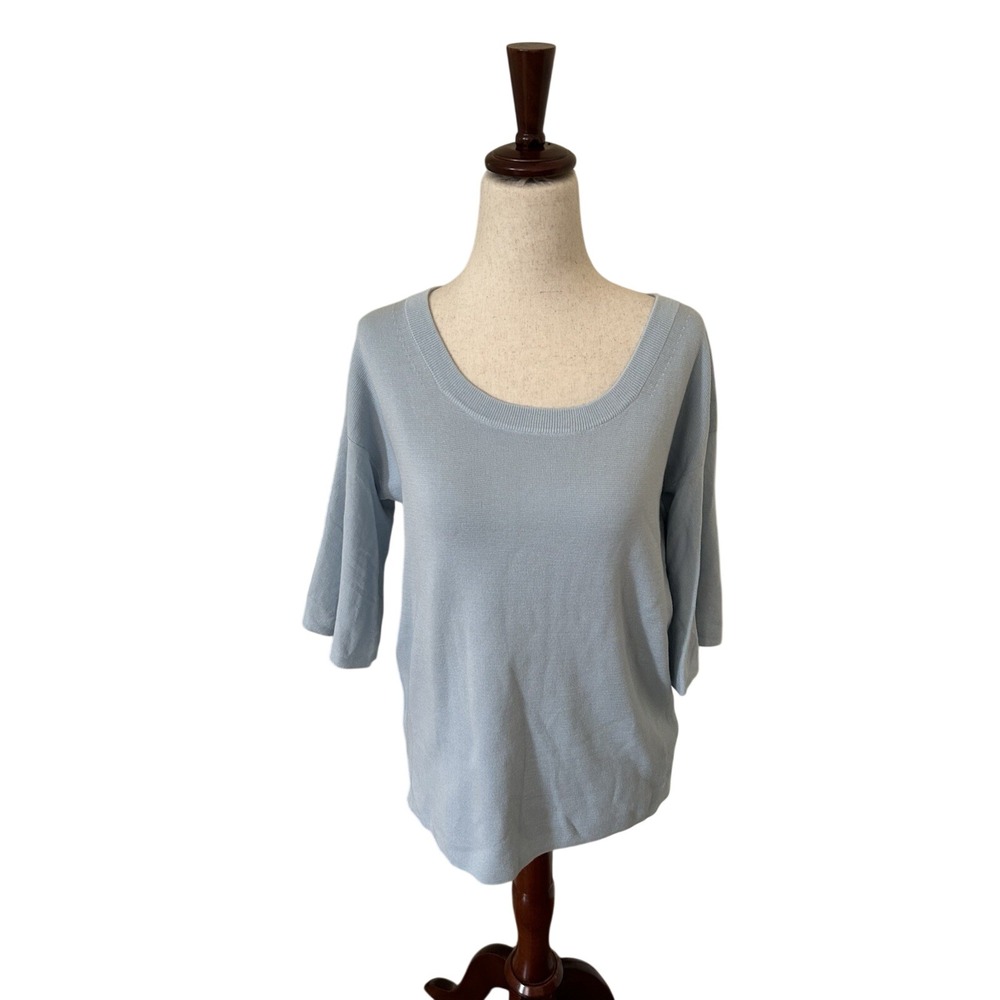 J.Crew‎ Womens Light Blue Scoop Neck Elbow Sleeve Knit Top Size XS NWT